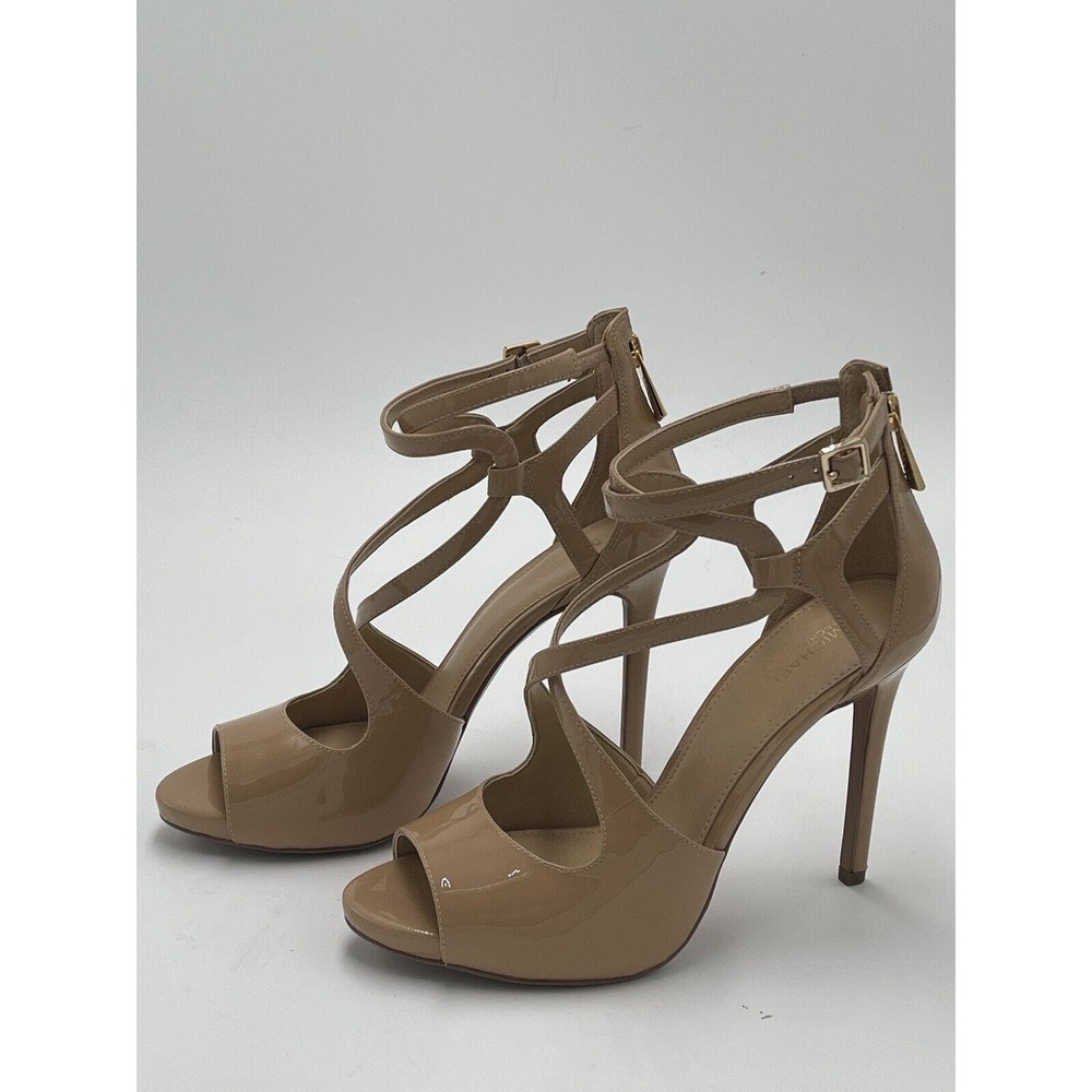 Michael Kors Tan Gold Patent Leather Peep Toe Platform Stiletto Size 8